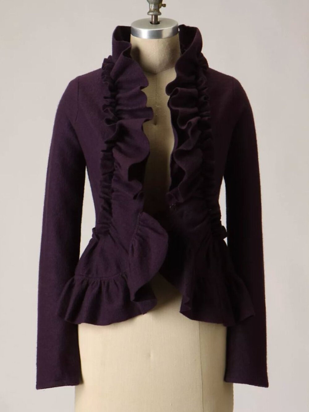 Anthropologie Charlie & Robin Dark Purple Wrapped in Ruffles Cardigan